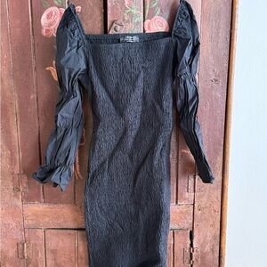 Bershka Black Textured Long Sleeve Dress